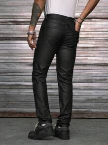 AXEPEAK Jeans ajustados lisos para hombre, básicos de estilo urbano