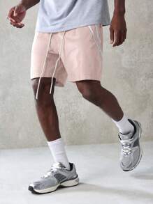 SUMWON Regular Fit Lifestyle Shorts With Side Stripe Details Drawstring Waist Summer Spring Casual Wear Essential Shorts - Dusty Pink - View 2