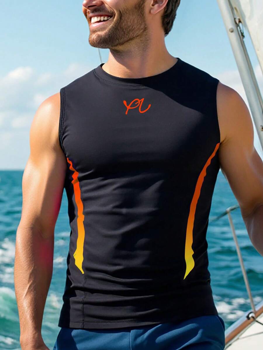 Manfinity VDAYZ Men's Sleeveless Round Neck Summer Swim Rashguards - Black - View 1