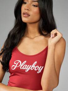 Missguided x Playboy 圣诞经典Logo吊带露脐上衣复古风夏季节日弹力背心无袖时尚 - 紅色 - 查看 6