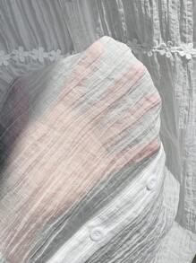 Comfortcana Women's Summer Solid Color Short Sleeve Applique Decoration Single Row Button Shirt - White - View 6