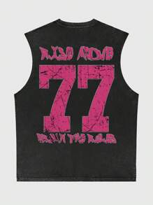 ROMWE MEN Street Life 男士时尚深色千手图案印花背心，夏季 - 黑色 - 查看 2