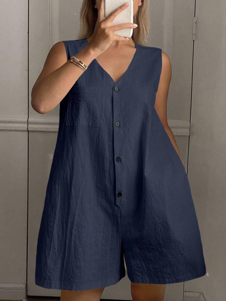 Minimalist Short Sleeveless Women Jumpsuit Loungewear Pajama