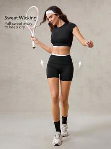 OutZeal 女式收腹吸汗排汗侧袋撞色运动骑行短裤健身房骑行普拉提