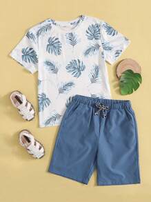 Leap Crew Leap Crew Conjunto De Camiseta Y Pantalón Corto Con Estampado Tropical Para Niños Preadolescentes