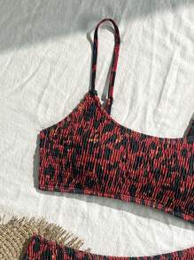 Swim Vcay Popular Tropical Flower Print Ruffled Halter Neck Tankini Bikini Set Set, Beach Vacation Beach Party Swimwear For Summer - Multicolor - View 4