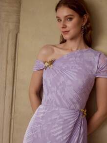 MOTF STUDIO 金属蝴蝶装饰褶皱连衣裙 - 紫色 - 查看 2