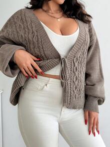 EURMUSE Lös kofta med knytband, dam, Curve, höst/vinter - Mockabrun - Visa 4