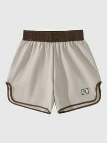 ROMWE MEN Men's Preppy Contrast Color Elastic Waist Loose Casual Shorts - Khaki - View 1