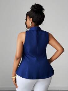 Maweii Plus Size Elegant Solid Color 3D Floral Decor Suit Vest Graduation,Back To School,Teacher Outfits For Women - Navy Blue - View 2