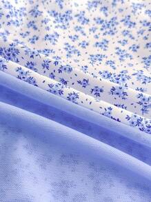 SHEIN Teen Girls Blue White Vacation Ditsy Floral Side Bow Decor Casual One-Piece Swimsuit With Cover-Up Skirt Beach Outfit Tween Swimsuit Blue Floral Tween Swimsuit Set Two Piece Swimsuit With Cover Up Blue And White Floral Swimsuit - Blue and White - View 8