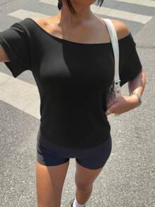 INAWLY Camiseta casual de verano de mujer de unicolor, cuello redondo, manga corta, holgada