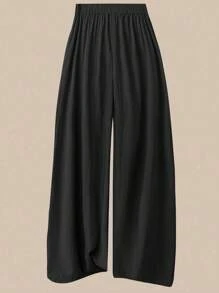 SHEIN MOOSTA Set da 2 pezzi composto da t-shirt a maniche corte con collo rotondo e plissettatura irregolare, e pantaloni a gamba ampia, in tinta unita, casual, multifunzionale, morbido, adatto per vacanze estive e uso quotidiano