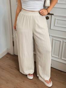 SHEIN EZwear Plus Size Casual Solid Color Side Criss-Cross Drawstring Pants