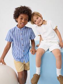 SHEIN Tween Boy Striped Button Placket Shirt