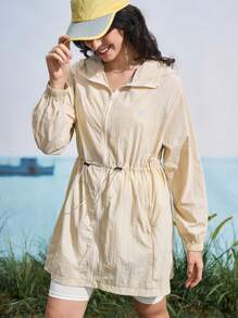 In My Nature Chaqueta con capucha y cintura con cordón de unicolor para protección solar para mujeres - Caqui - Ver 6