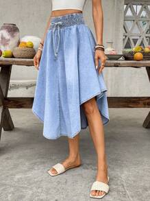 Breezaya Gonna di jeans a-line casual con orlo curvo e lavata per donne