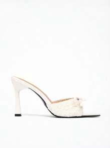 CUCCOO CHICEST Women's Pointed Toe Bow Decor Stiletto Heel Elegant Romantic Beige Fabric High Heel Sandals, Suitable For Dress, Bride, Bridesmaid, Afternoon Tea, Date, Fashion Party, Wedding, Vacation For Christmas - Apricot - View 4