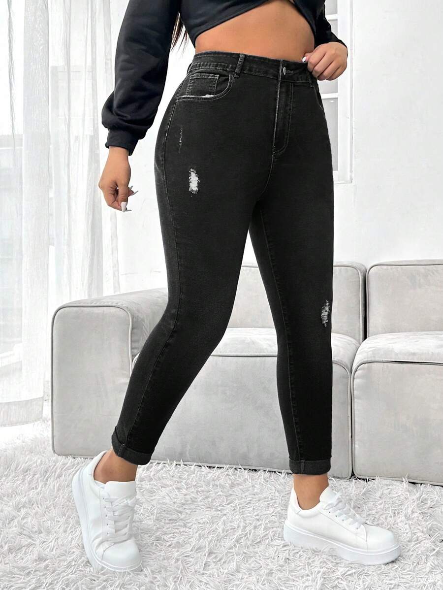 Firerie Blugi din denim casual cu dimensiuni mari, cu nasturi în față, cu buzunare multiple