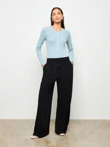 AiiRZ Body de manga larga acanalado con botones tipo henley, ropa básica de trabajo clásica y ajustada, apta para usar en la oficina en otoño, invierno y primavera