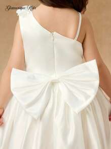 Glamorique Kids Robe de demoiselle d'honneur à bretelles asymétriques pour toutes les saisons, avec décoration de nœud. Robe de princesse pour anniversaire, mariage - Blanc - Voir 6
