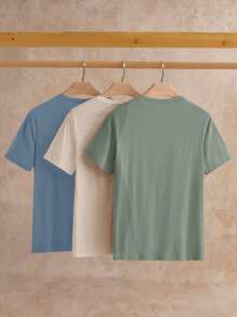Manfinity ModaGents 3pcs/Pack Men's Casual Solid Color Knit Short Sleeve T-Shirts, Suitable For Daily Wear, Summer Plain Tees Plain T Shirts Soft Tees