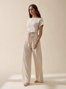 SHEIN Tall Women's Summer Casual Solid Color Short Sleeve Jumpsuit