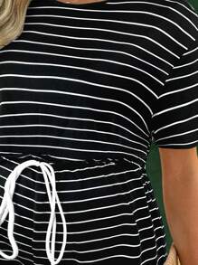 SHEIN Loose Casual Striped Short Sleeve Maternity Jumpsuits - Black - View 7