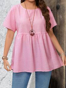 EMERY ROSE Blusa da donna taglie forti, a maniche corte, con stampa a righe e collo rotondo, adatta per l'estate