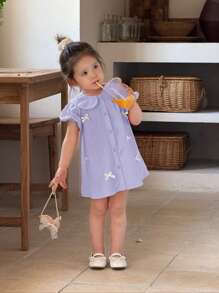 SHEIN Babykleid Sommerstil süß mit rosa Peter Pan Kragen Schleife Kurzarm