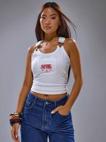 MUSERA Scoop Neck Dungaree Fastening Graphic Print Pocket Vest Top Summer Spring Streetwear Y2K Cool Girl Cute City Muse