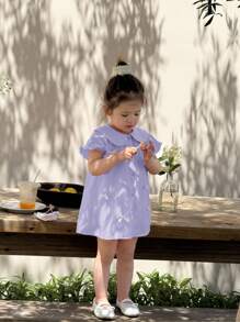 SHEIN Babykleid Sommerstil süß mit rosa Peter Pan Kragen Schleife Kurzarm