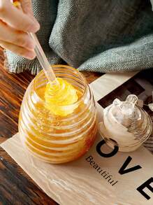 1pc Glass Honey Jar With Dipper And Lid Glass,Honey Pot With Dipper And Dustproof Lid For Home Kitchen - Clear - View 5