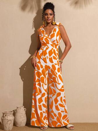 Vesra Minimalist Allover Print Sleeveless Women Jumpsuit, Commuter Wear