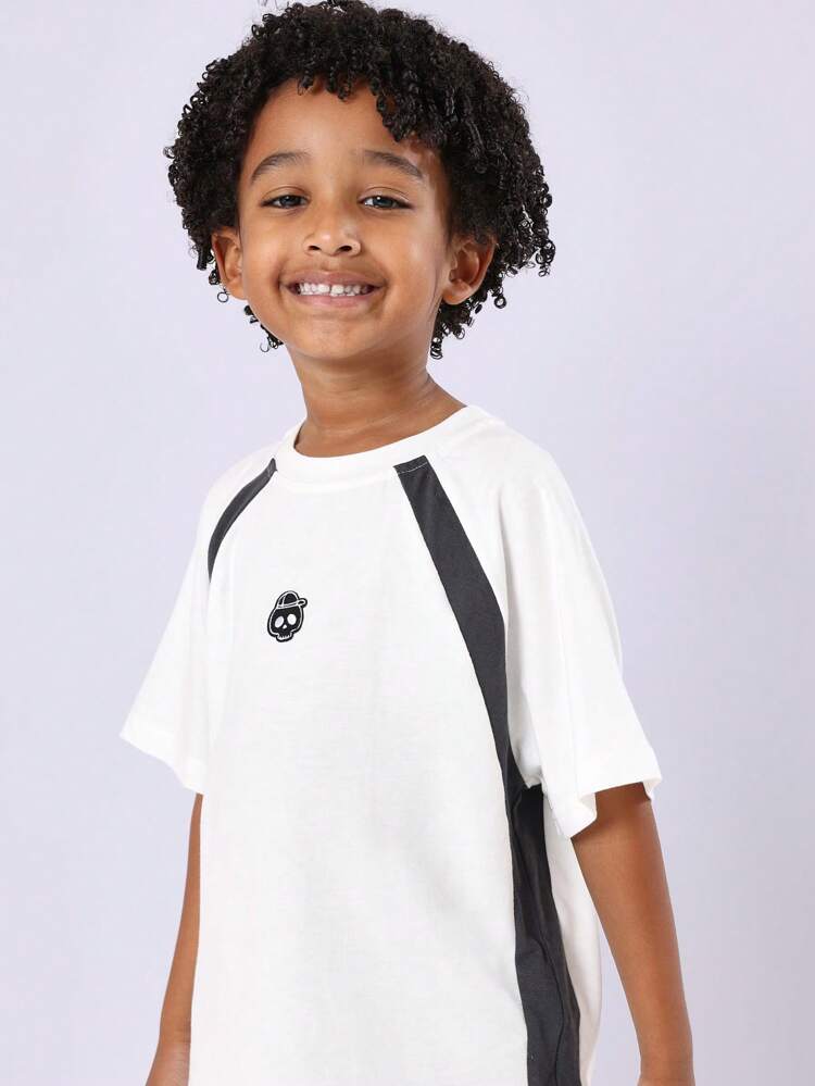 Block Panel Sports Style Cotton Crew Neck T-Shirt