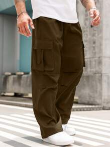 Manfinity LEGND Plus Size Men's Casual Solid Color Straight Leg Cargo Pants - Mocha Brown - View 5