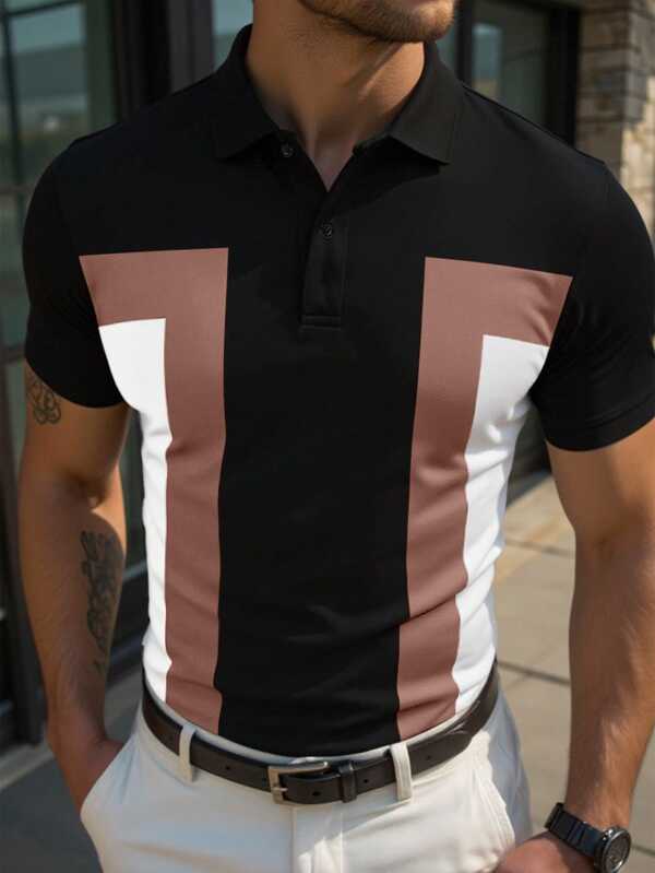 Manfinity Mode Men's Casual Summer Colorblock Patchwork Polo Shirt