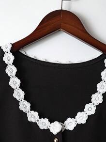 SHEIN LUNE 女士休闲宽松夏季蕾丝拼布纽扣无袖上衣，日常穿着 - 黑色 - 查看 5