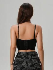 3/4 罩杯钢圈文胸，带钢圈，前开合，网眼拼接，镂空，低胸领口，提升和增强，可作为外穿，塑形，女士内衣文胸 - 黑色 - 查看 2