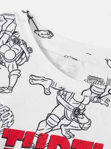 TEENAGE MUTANT NINJA TURTLES X SHEIN Set da 2 pezzi, maglietta a girocollo a maniche corte con stampa di cartone animato e pantaloncini per ragazzi giovani