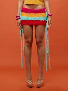 SUMWON WOMEN Minifalda de ganchillo arcoíris de verano con flecos para fiesta, playa, resort, vacaciones, baile, club y ropa de playa - Multicolor - Ver 4