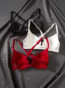 DesireSculpt Bộ 3 chiếc áo ngực ren trơn màu thanh lịch - Nhiều màu - Xem 2