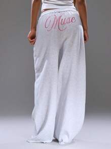 MUSERA Distressed Wide Leg Slogan Joggers Spring, Summer, Streetwear, Y2k, Cool Girl,City Muse  Outfits Graduation  For Women Back To School Vacation