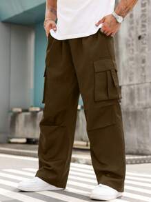 Manfinity LEGND Plus Size Men's Casual Solid Color Straight Leg Cargo Pants - Mocha Brown - View 4