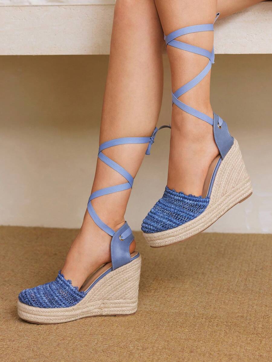 Styleloop Women's Rope Woven Platform Wedge Sandals, Suitable For Party, Wedding, Daily Wear, Vacation - Blue - View 1