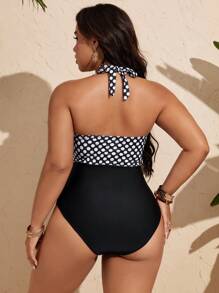 Swim Vcay Traje de baño de una pieza para mujer de talla grande con diseño de unicolor, parches, lunares y estampados, estilo modesto para playa, fiesta y natación