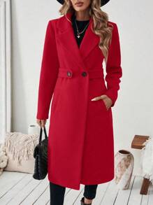 Franclia Plus Size Women's Classic Casual Minimalist Large Lapel Cinched Waist Button Pocket Wool Blend Long Coat, Autumn/Winter