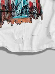 ROMWE MEN Street Life 男士夏季国旗印花休闲宽松破洞T恤 - 白色 - 查看 3