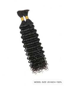 2pcs Braiding Hair Bulk No Weft Deep Wave Crochet Human Hair Natural Black Color Hair Extension Knotless Braids Hair Extensions For Women - Natural Black - View 2