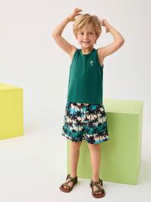 SHEIN 男童度假圆领上衣和短裤套装 - 彩色 - 查看 5